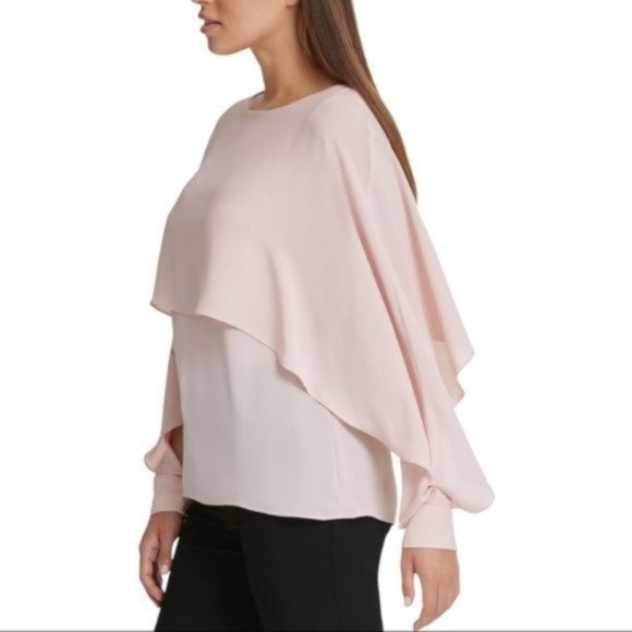 DKNY Drapey Cape Style Long Sleeve Top - Pink - NWT - Size XS - Picture 3 of 3